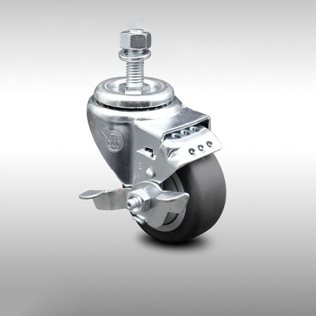 Service Caster 3.5 Inch SS Thermoplastic Rubber Swivel 1/2 Inch Threaded Stem Caster with Brake SCC-SSTS20S3514-TPRB-TLB-121315